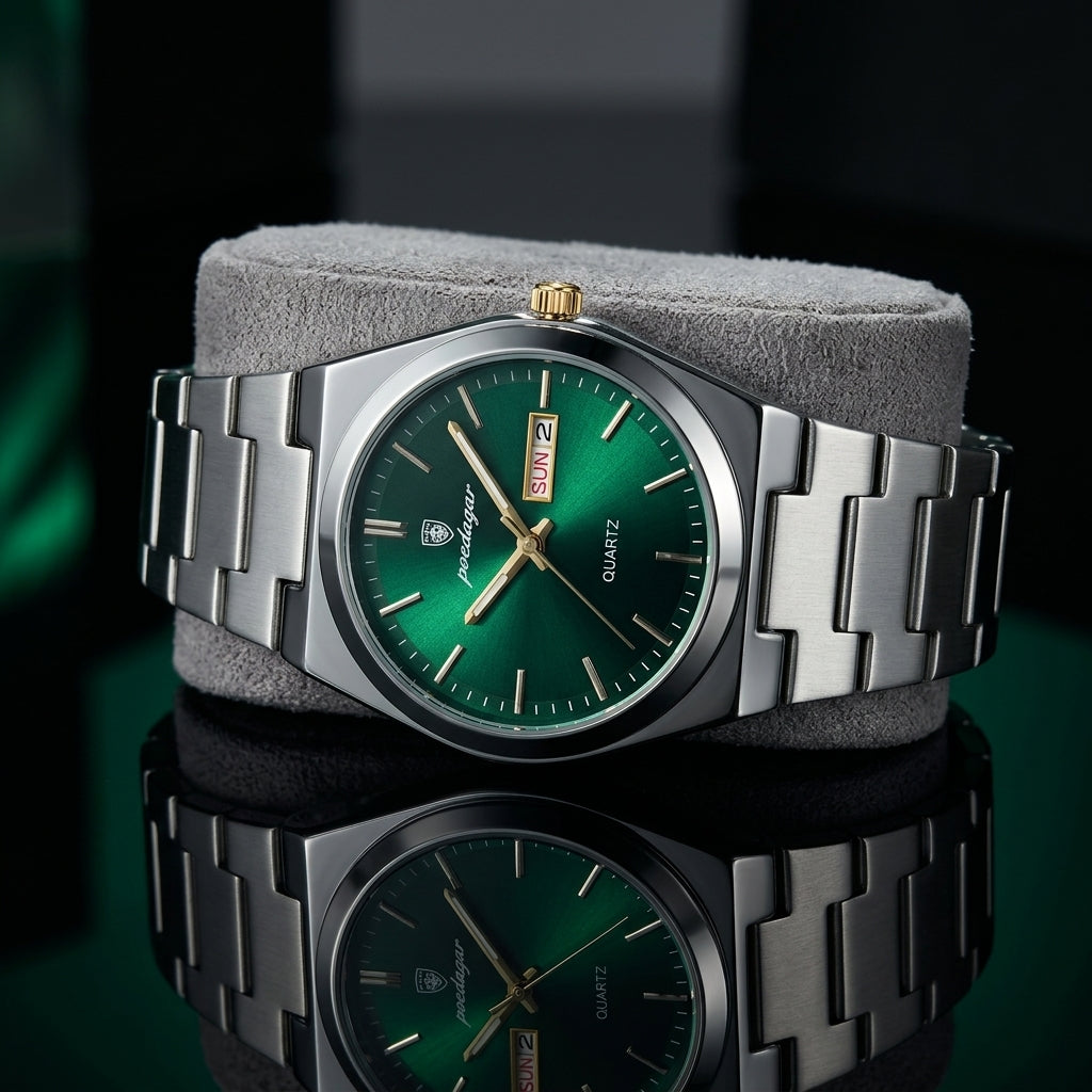 Poedagar Royal Emerald Day-Date | Steel Quartz Watch | Watch Times